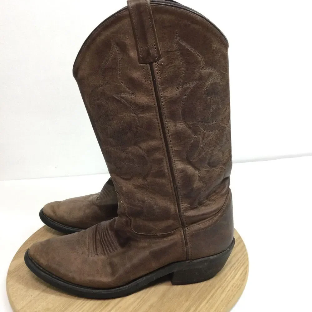 Old West Mens Leather Mid-Calf Western Boots Brown TBM3051 Size 8 D